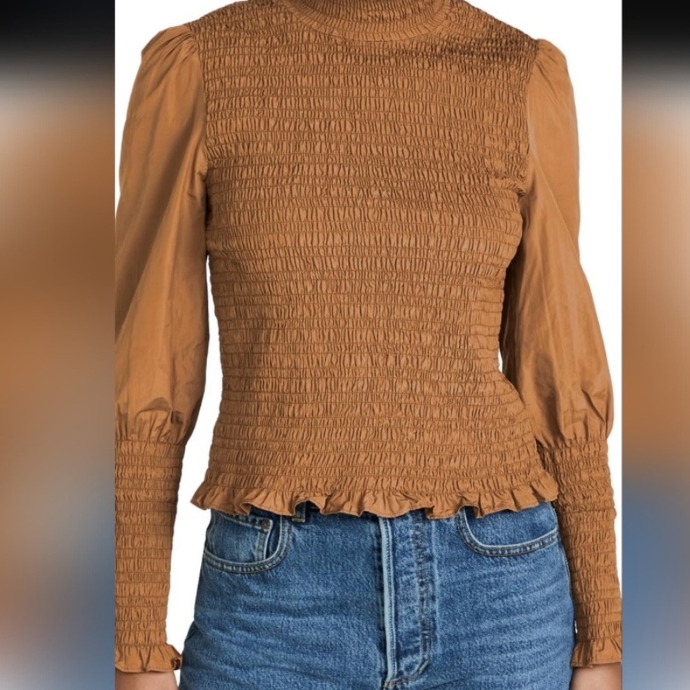 Veronica Beard Elsmere Smocked High-Neck Blouse sz 4 - Picture 3 of 6